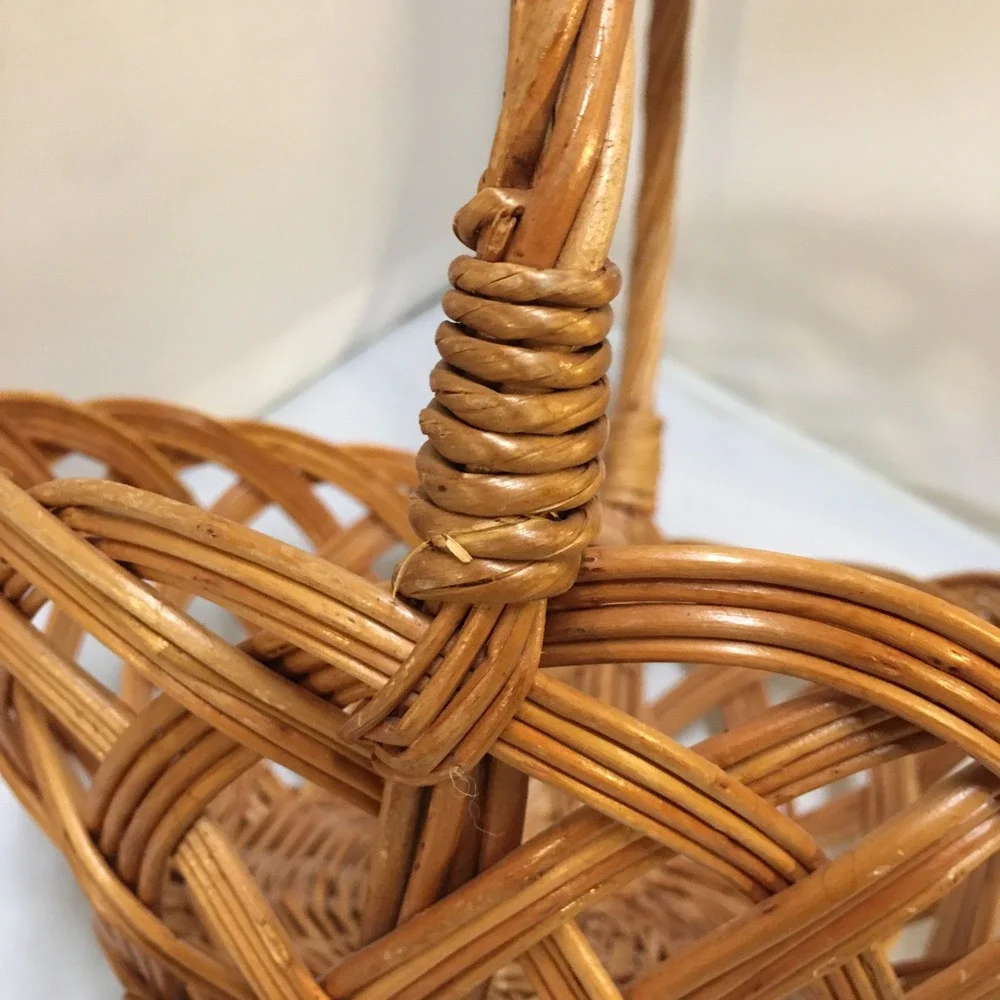 Wicker Basket Home Decor Medium Brown Open Weave Lattice Handle Cottagecore